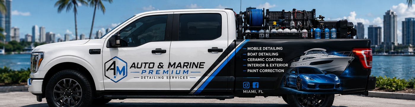 Auto & Marine Premium Detailing Services branded truck in Miami