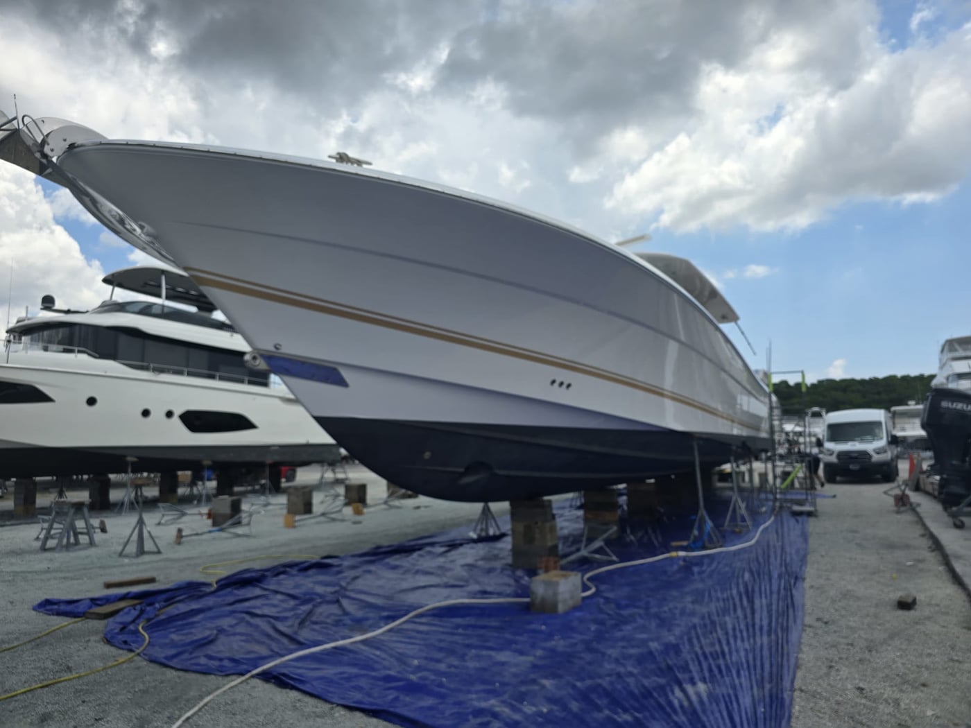 Boat in dry dock ready for detailing