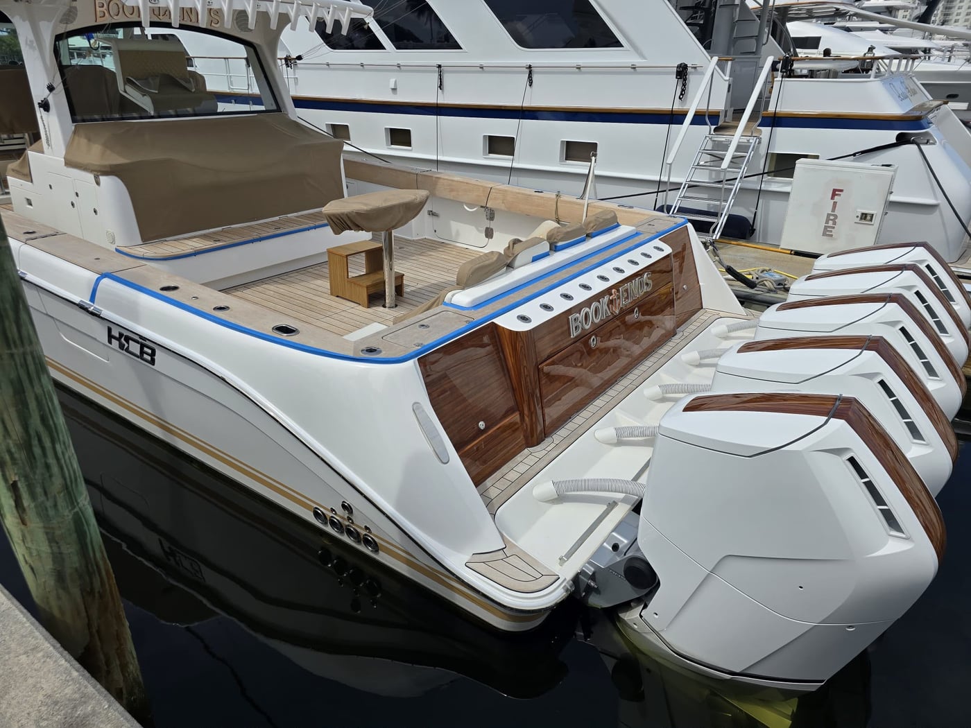 Detailed HCB center console boat at the dock