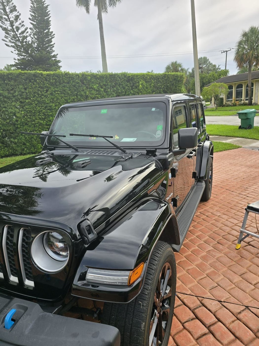 Detailed black Jeep Wrangler after a wash