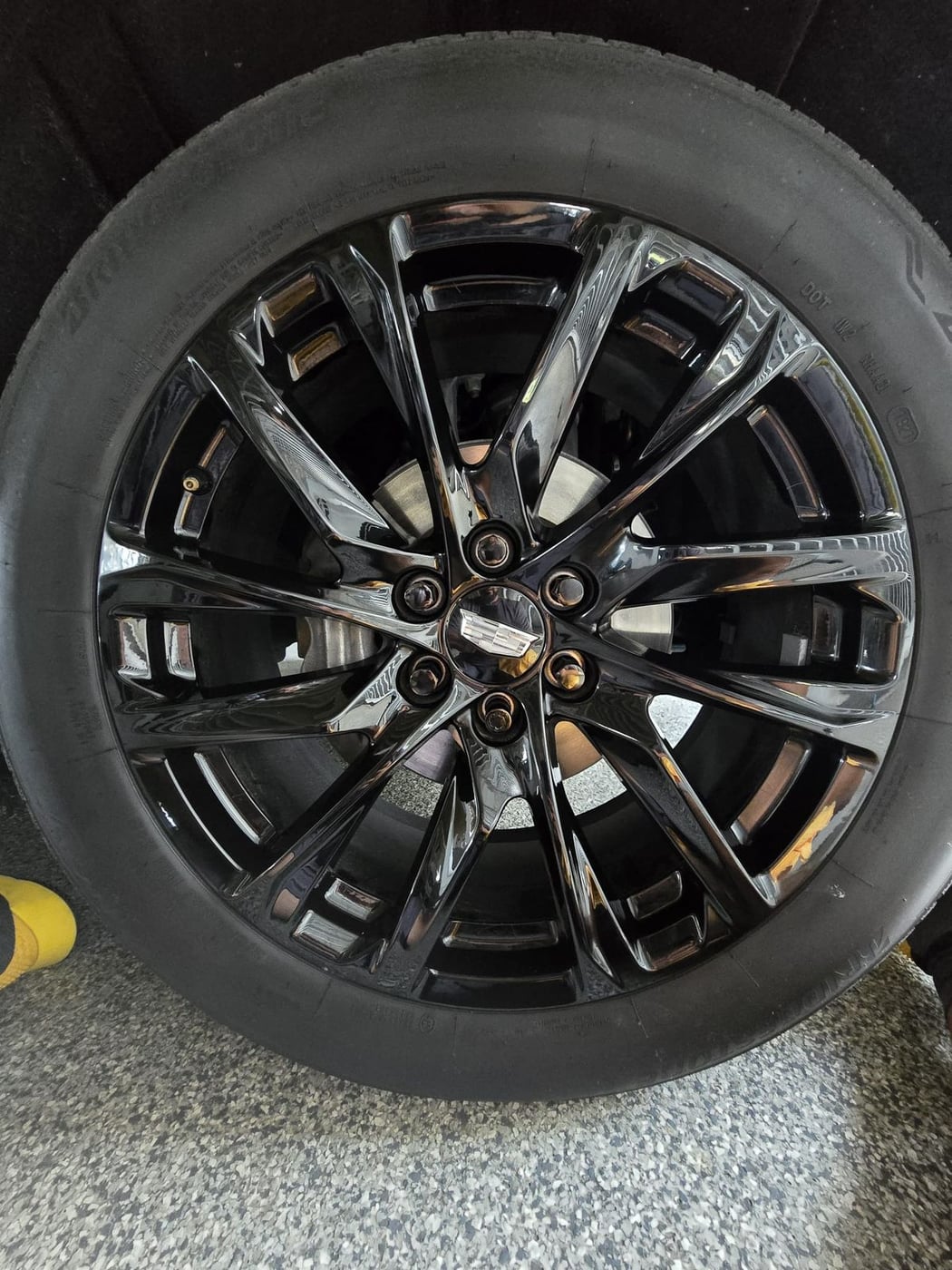 Close-up of a glossy detailed wheel and tire